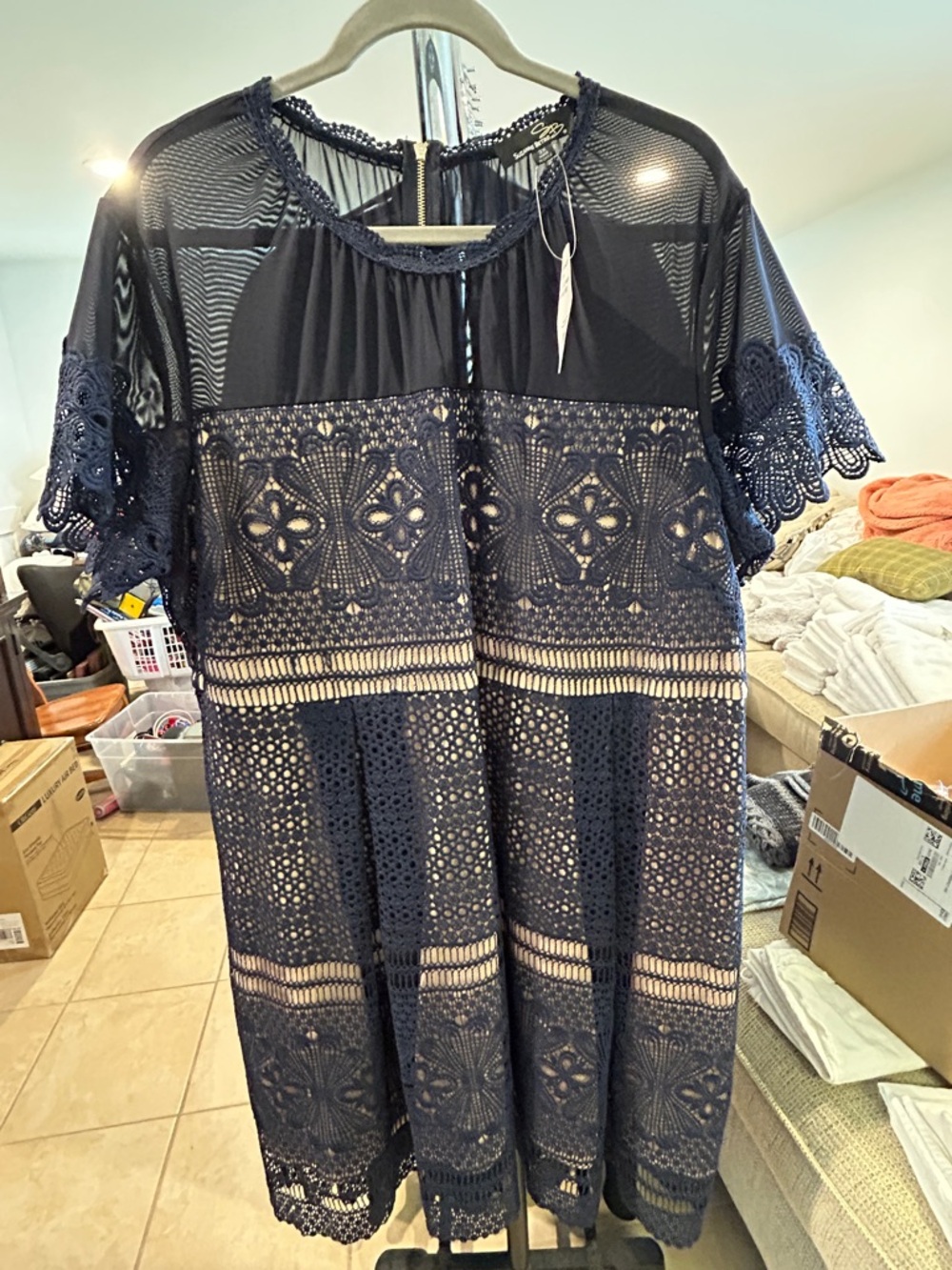 Perfect Summer Wedding Guest Navy Lace Overlay Women’s Dress